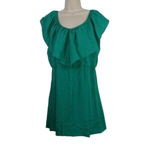 GB Green Ruffled Neckline Dress Women Size M Lightweight Sleeveless Lined FLAW